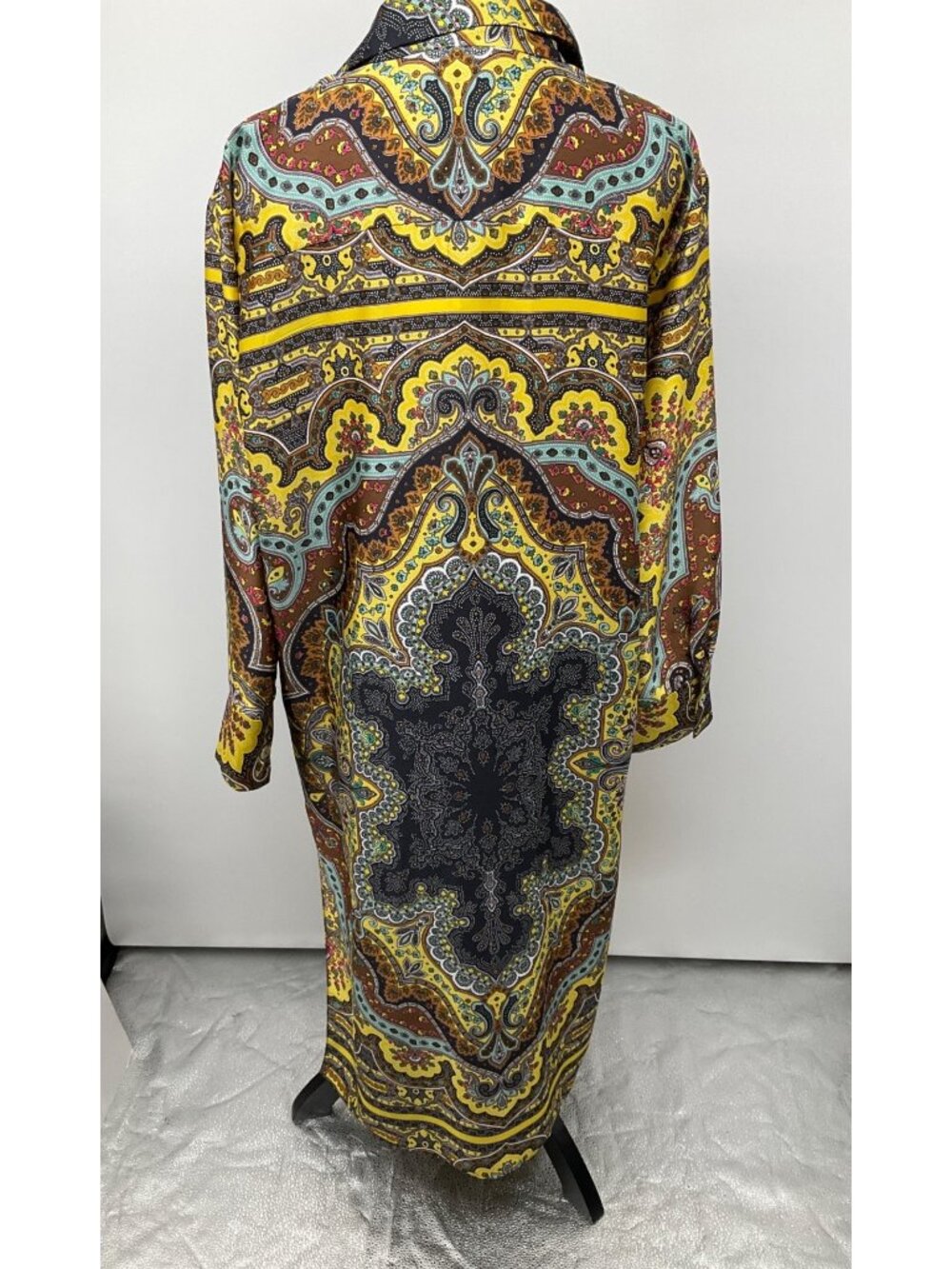 ZARA size XL Yellow Printed Tunic dress w/ Pockets NEW Boho Chic button front - Picture 8 of 10